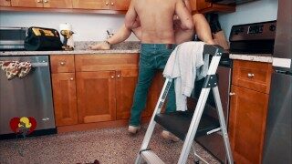 Her husband will be home soon, but she can’t wait, so she got Creampied in the kitchen.