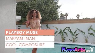 Ebony BBW Maryam Iman in slutty chain lingerie swimming naked in the pool
