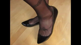 cute black leather ballet flats and nylons – shoeplay by Isabelle-Sandrine